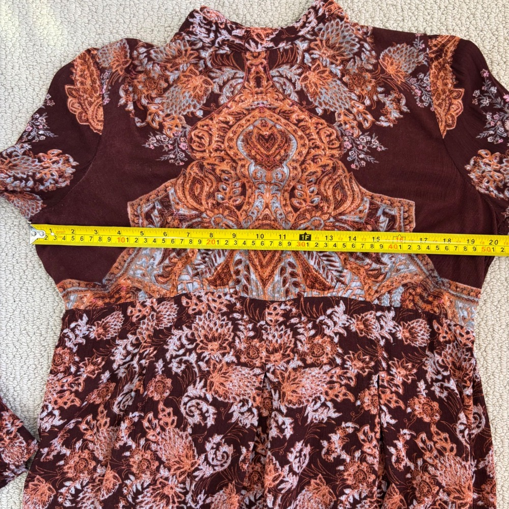 Free People Lady Luck Tunic Medium Burgundy Paisley Open Back Bell Sleeve Hippie - Picture 10 of 14